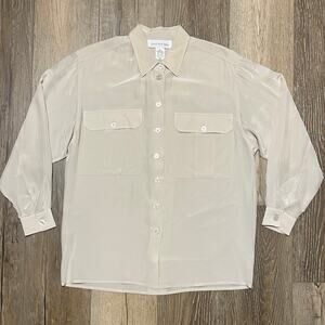VTG Jones New York 100% Silk Sheer Blouse 8 Ivory Old Money Elegant Minimalist